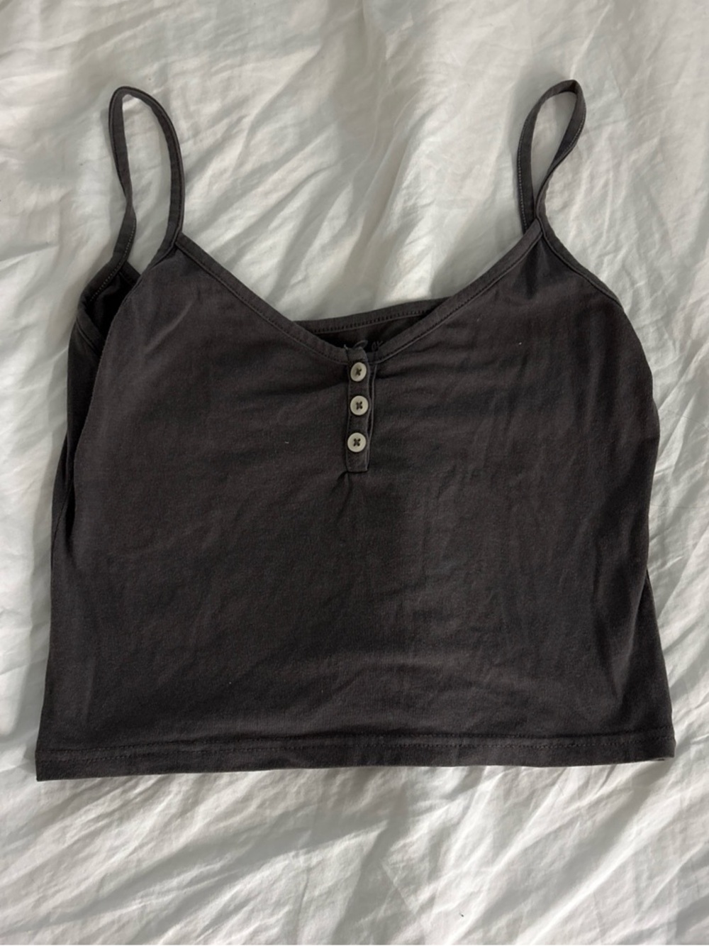 Brandy Melville Charcoal Button-Front Spaghetti Strap Crop